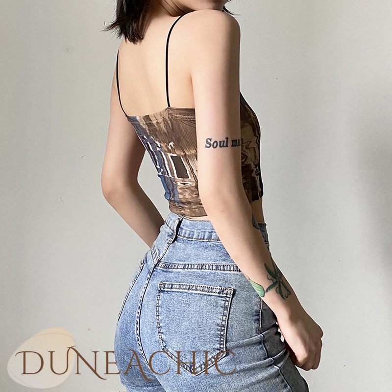 DUNEA Áo Hai Dây In Họa Tiết Thời Trang Dành Cho Nữ