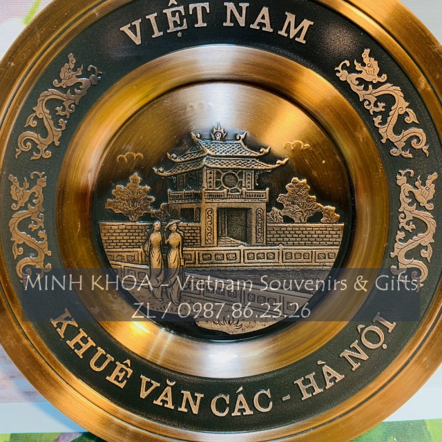 Đĩa Đồng Đỏ Trạm Nổi Hình Khuê Văn Các, Hồ Gươm 18 Cm