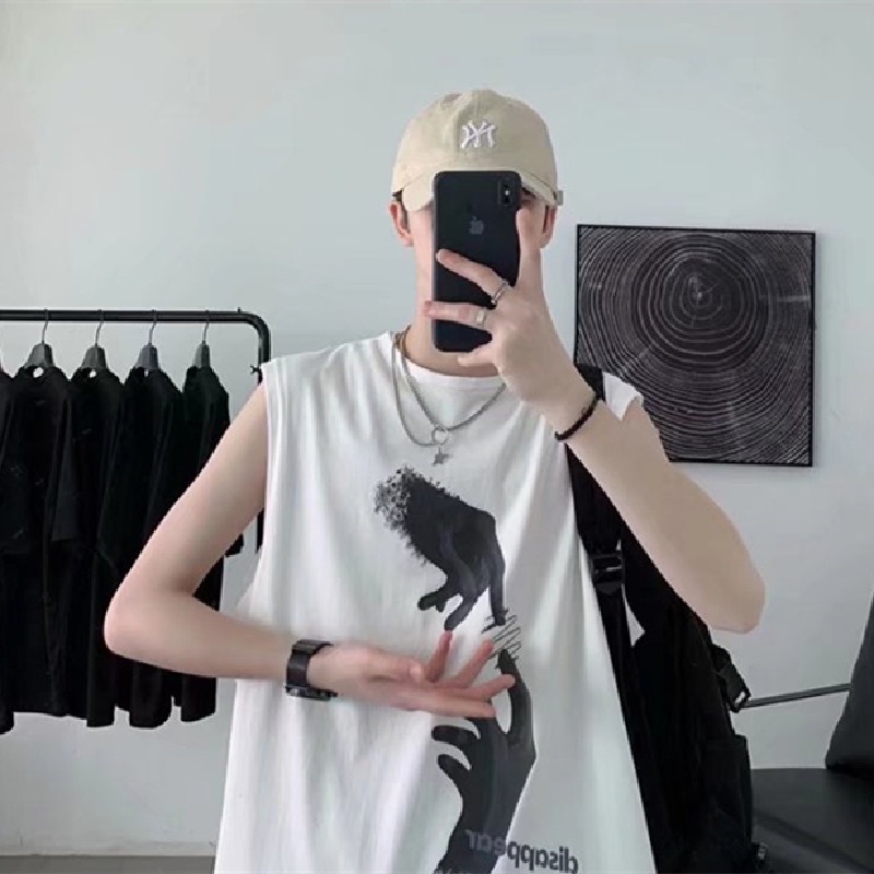 Áo Thun Thể Thao Sát Nách Dáng Rộng In Họa Tiết Phong Cách hip hop Hàn Quốc Thời Trang Mùa Hè Cho Nam Size M-5XL