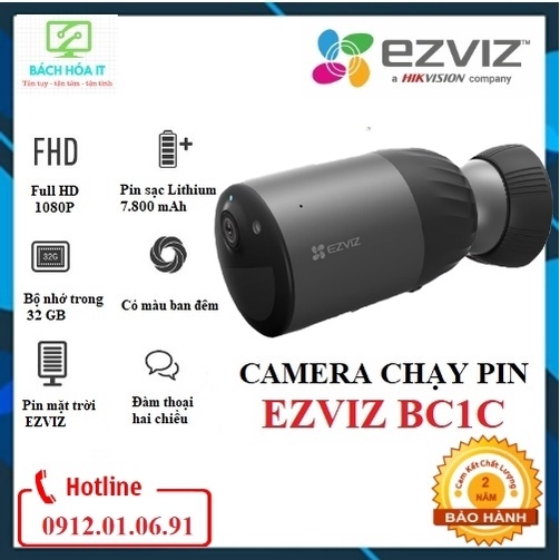 Camera WIFI ngoài trời dùng PIN EZVIZ BC1C 1080P, chính hãng bảo hành 24 tháng