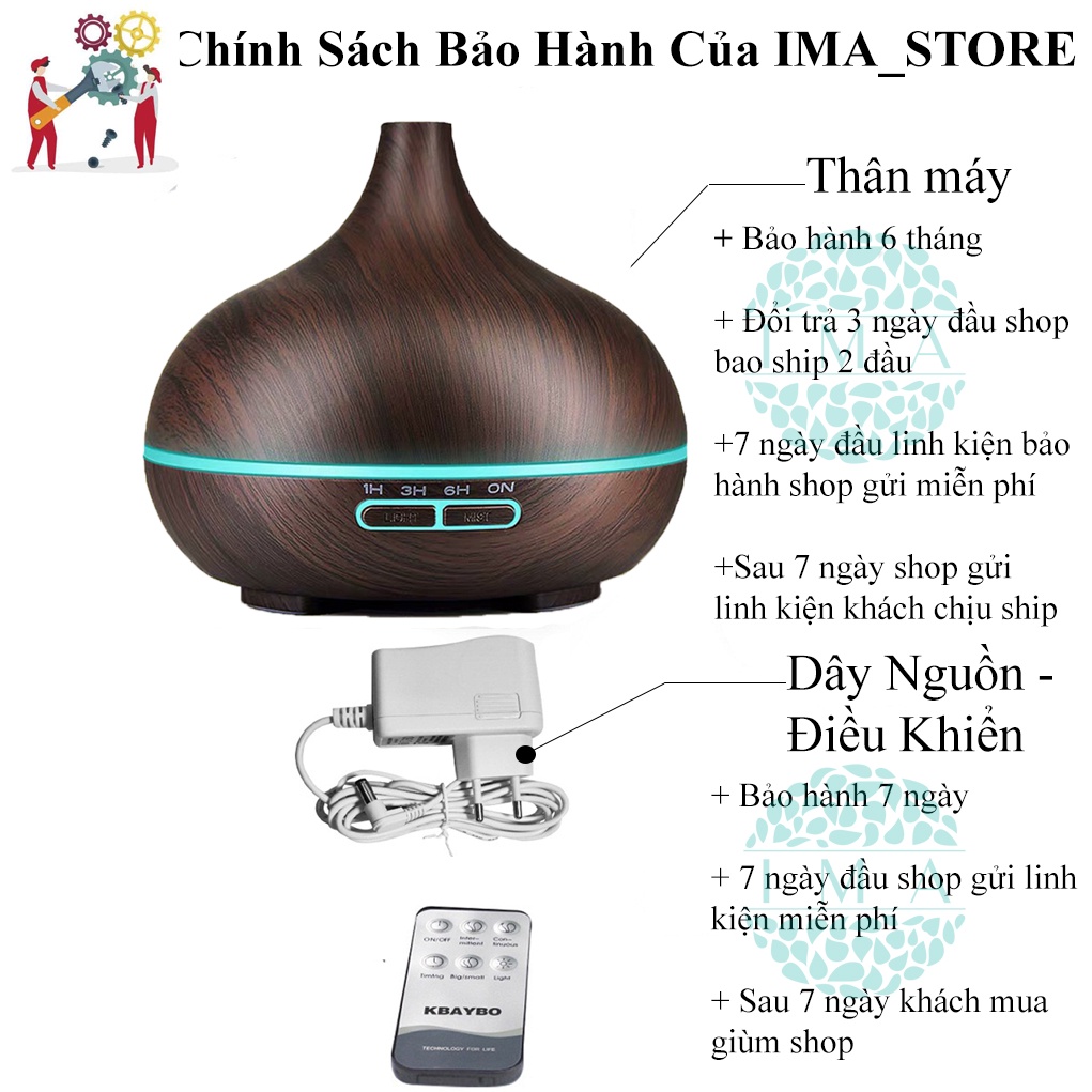 Máy Khuếch Tán Tinh Dầu, MKT1801 Cổ Cao Vân Gỗ, Dung Tích 550ML, Có Điều Khiển, Bảo Hành 6 Thán