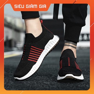 Full Box- Giày Thể Thao Nam Đen - Giày Lười Nam Đen Viền Đỏ