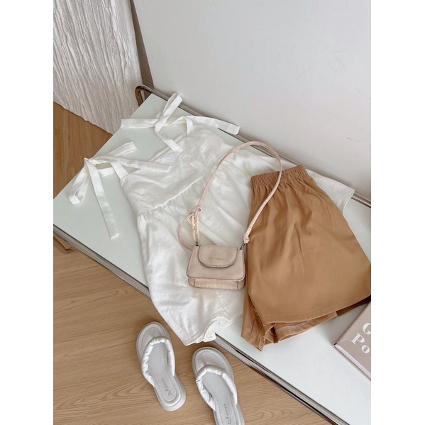 Set áo 2 dây babydoll đũi thô thắt nơ vai  Pea  Store