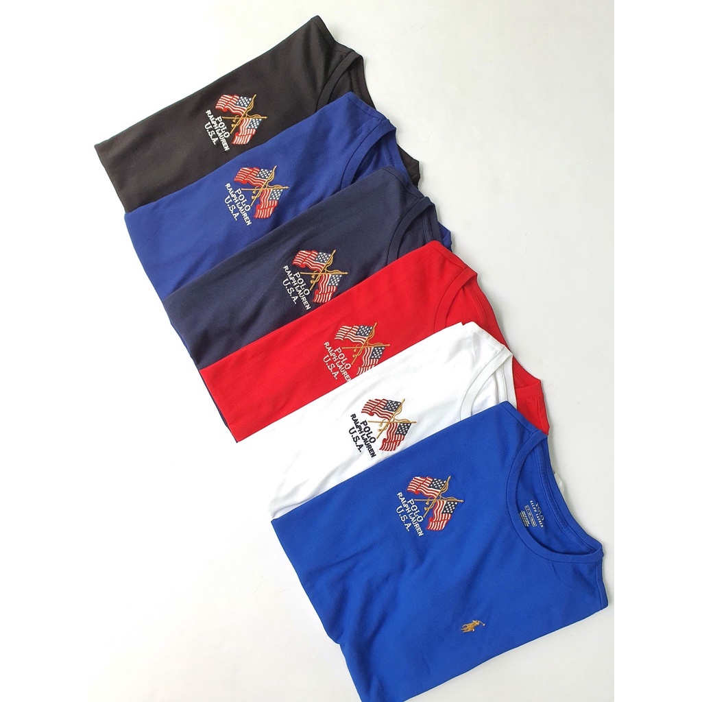 Áo cotton cổ tròn Polo thêu cờ nhiều màu