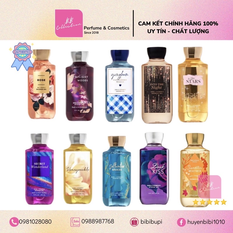 Shower Gel Sữa tắm dưỡng thể Bath And Body Works cấp ẩm và làm sạch cho da, đa dạng mùi hương.