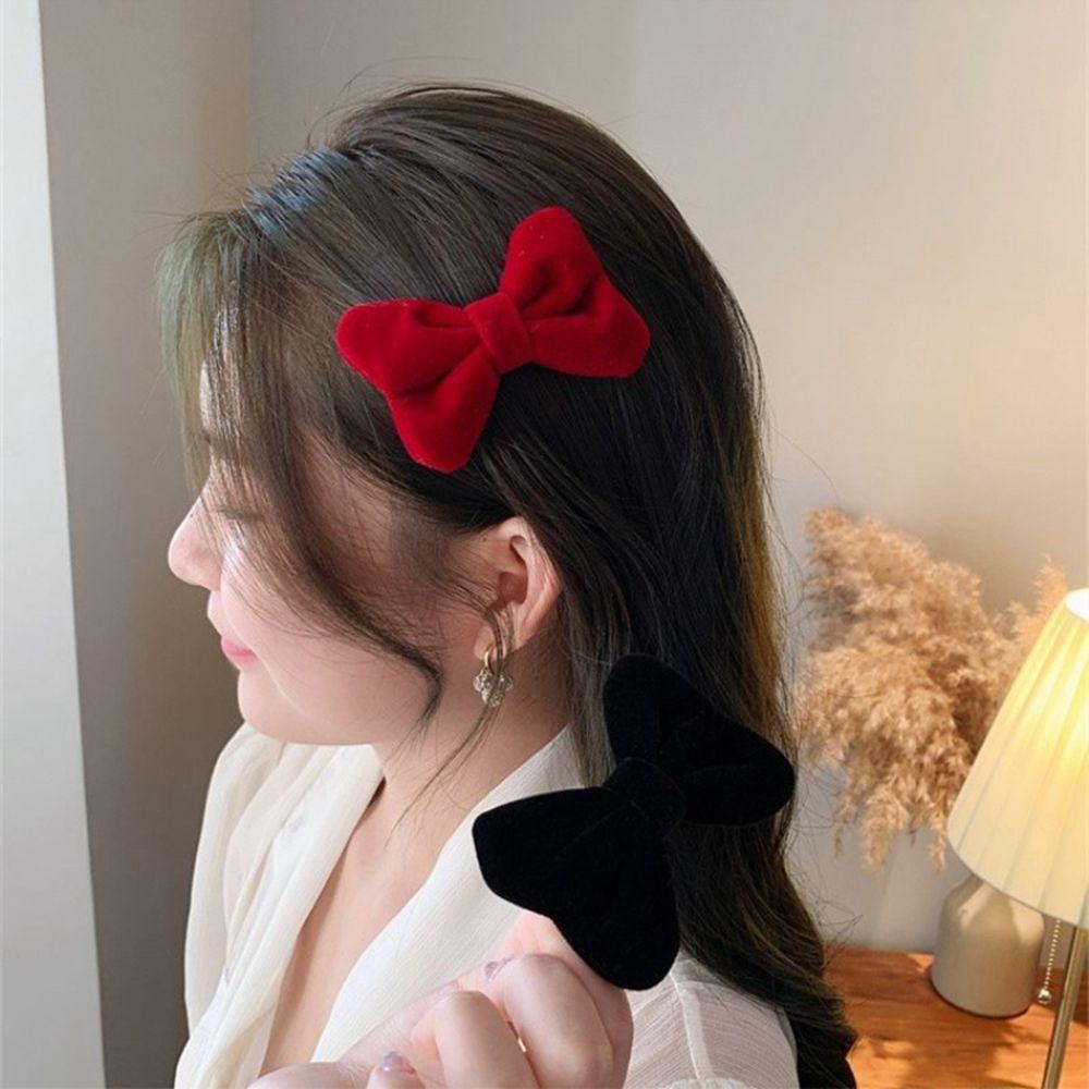 Kẹp Tóc Nơ Vải Nhung Họa Tiết Hình Học Phong Cách Vintage Thời Trang Thu Đông Cho Nữ