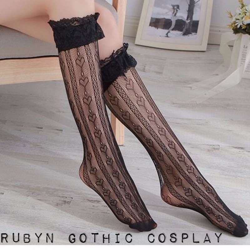 Tất bắp chân lolita ren hình trái tim nhỏ - hàng có sẵn  ren04