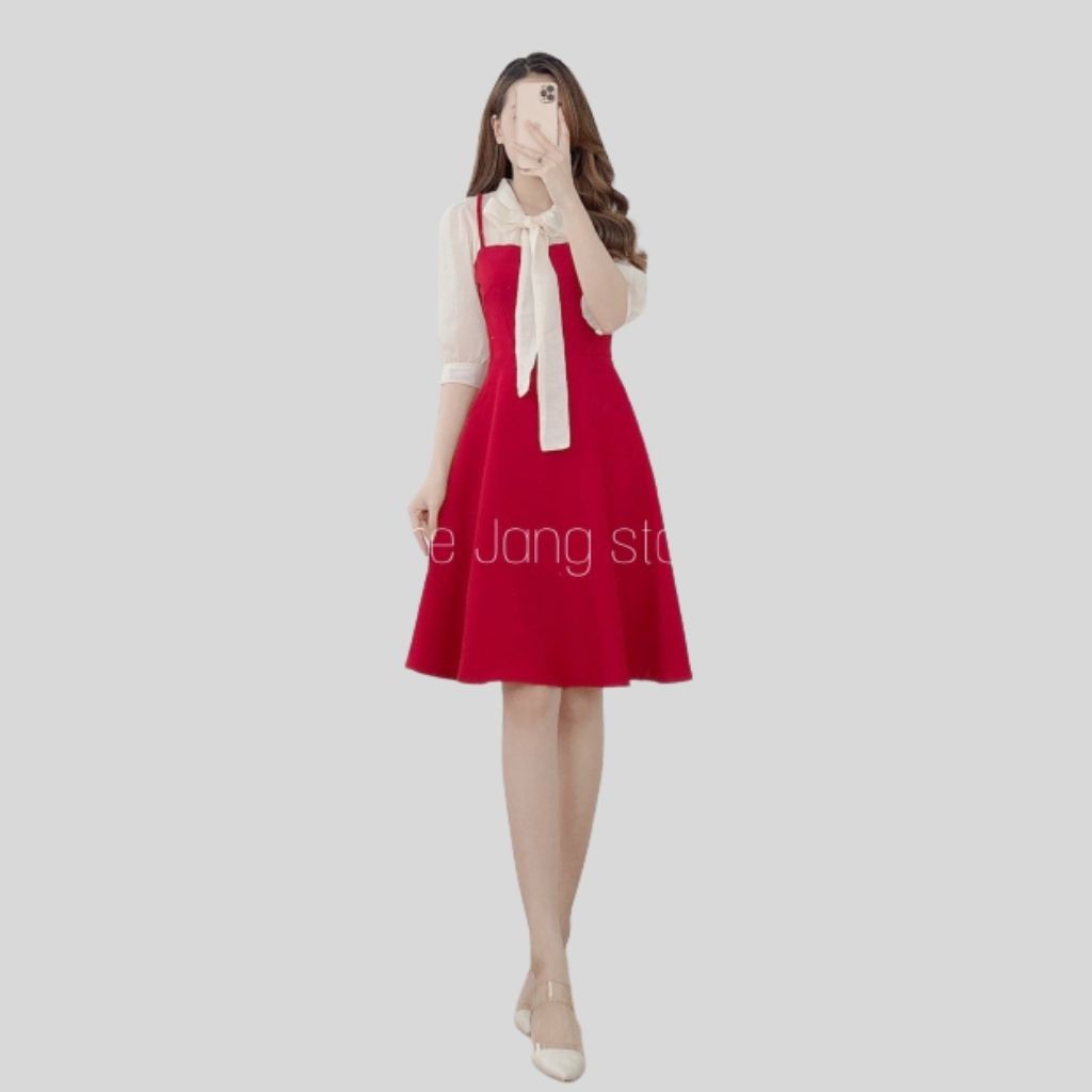 Váy Thiết Kế dáng suông, váy suông phối voan buộc nơ cổ tiểu thư xinh xắn - H&N Store | BigBuy360 - bigbuy360.vn