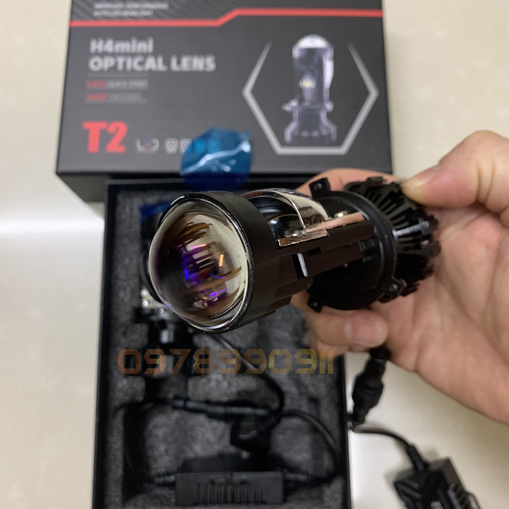 Đèn led bi cầu mini T2Pro chân H4 12V-24V tăng sáng cho ôtô, xe máy, ledbimini