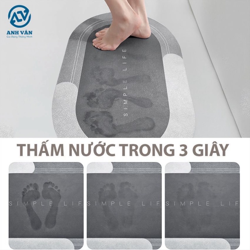 Thảm chùi chân hút nước siêu thấm Cao cấp chính hãng Living Simple 4 lớp chống trượt lau khô chỉ sau 3 giây