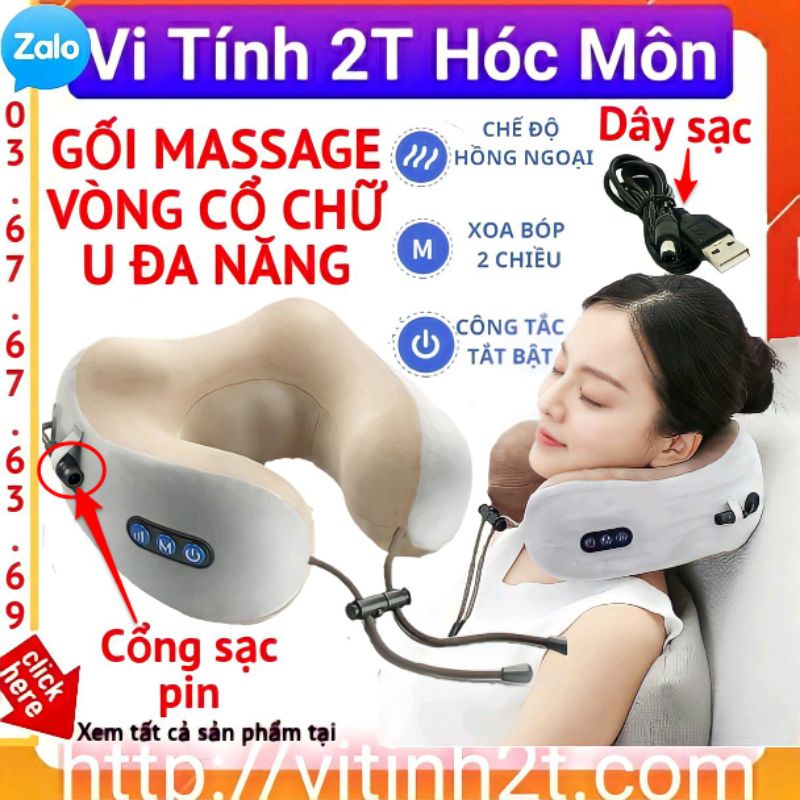 Gối massage cổ xoay 2 chiều Tích hợp pin 2200mah xài liên tục 2 tiếng siêu mềm mại