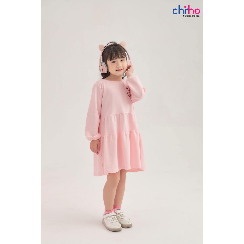 Váy đầm cotton da cá thu đông bé gái Chiho cao cấp size 100-130 cm