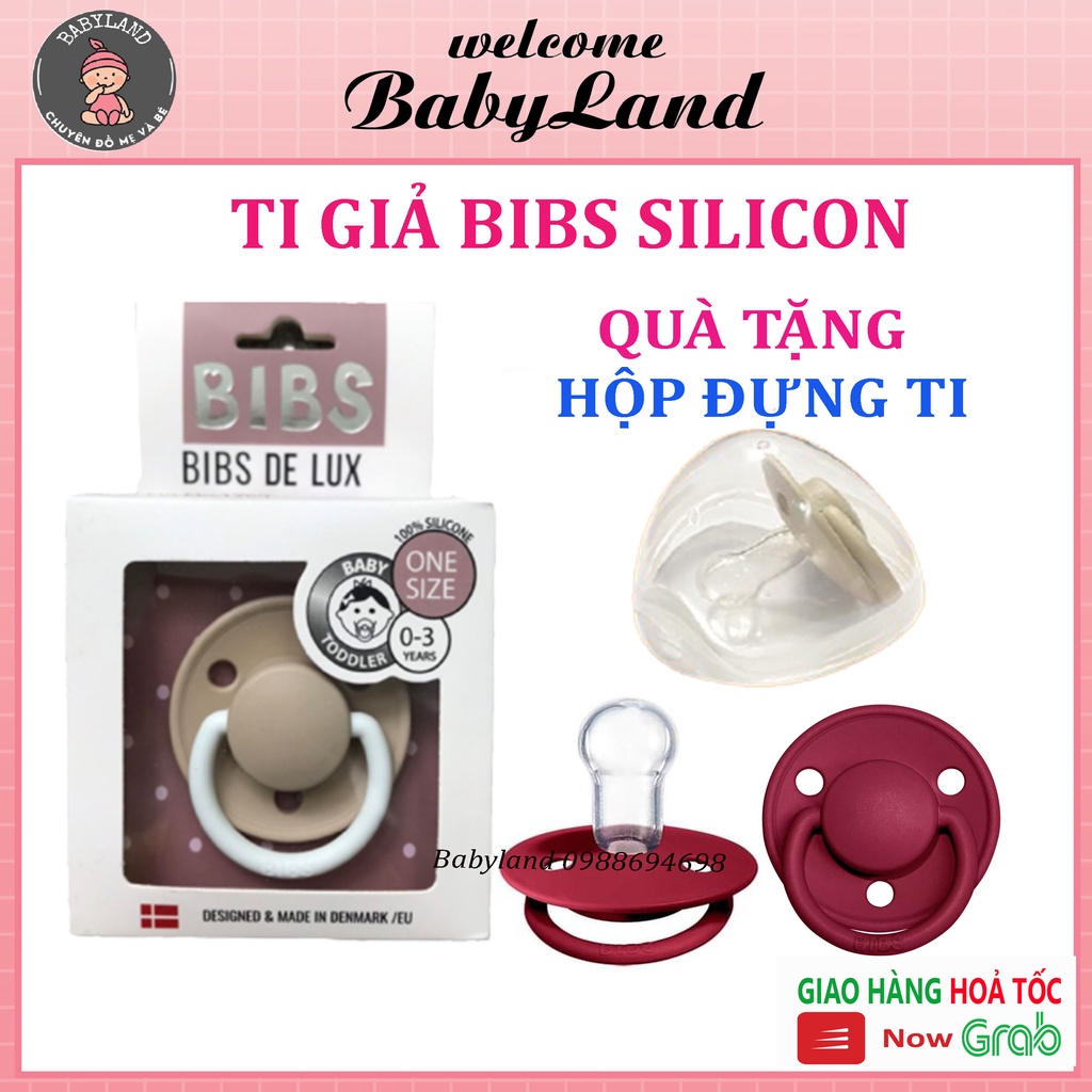 Ti giả Bibs DELUX nhập khẩu Đan Mạch được làm từ SILICON không mùi tặng kèm hộp đựng ti