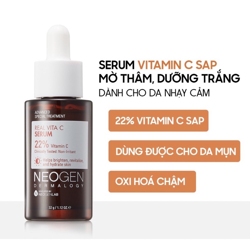 Siêu Tinh Chất Mờ Thâm Dưỡng Trắng Vitamin C SAP 22% Neogen Dermalogy Real Vita C Serum 32ml