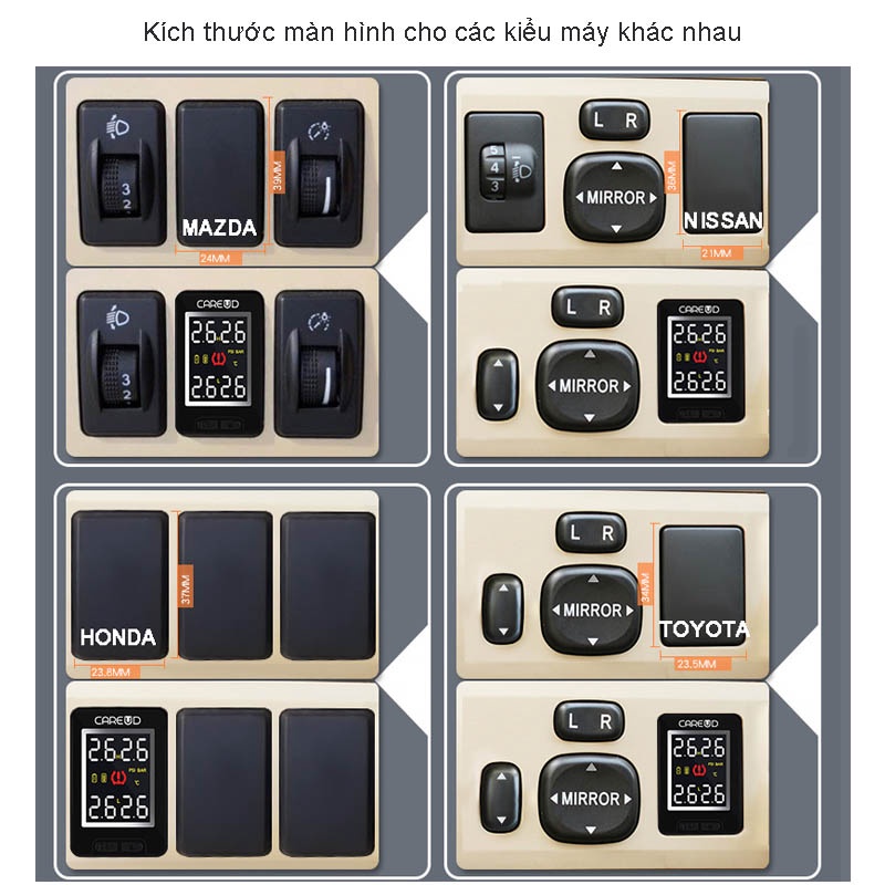 Cảm biến áp suất lốp Careud U912 dùng cho xe ô tô TOYOTA MITSUBISHI MAZDA SUZUKI, Chỉ màn hình