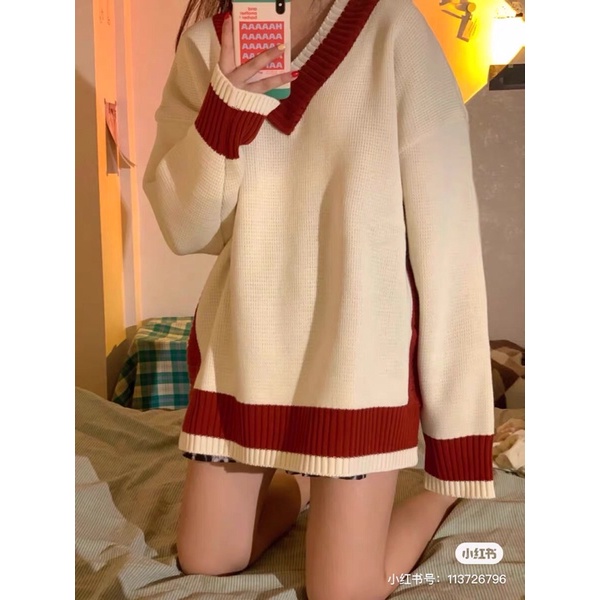 Áo len sweater cổ V viền đỏ cheap moment Jin BTS Aimee closet | BigBuy360 - bigbuy360.vn