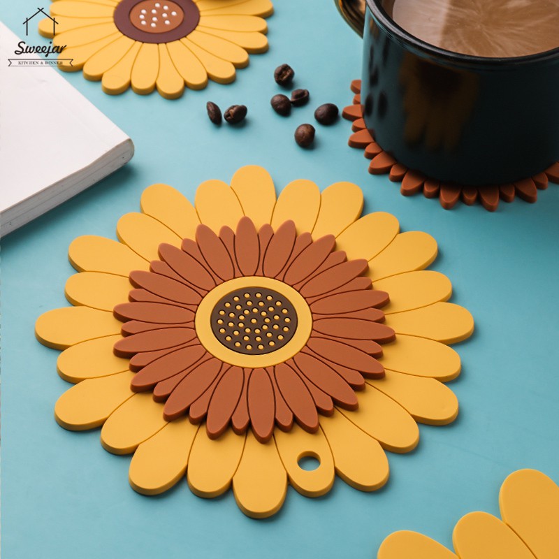 1 Cái Miếng Lót Bằng Silicone Cách Nhiệt Placemat Non-slip Hướng Dương Cup Đệm Lót Nồi