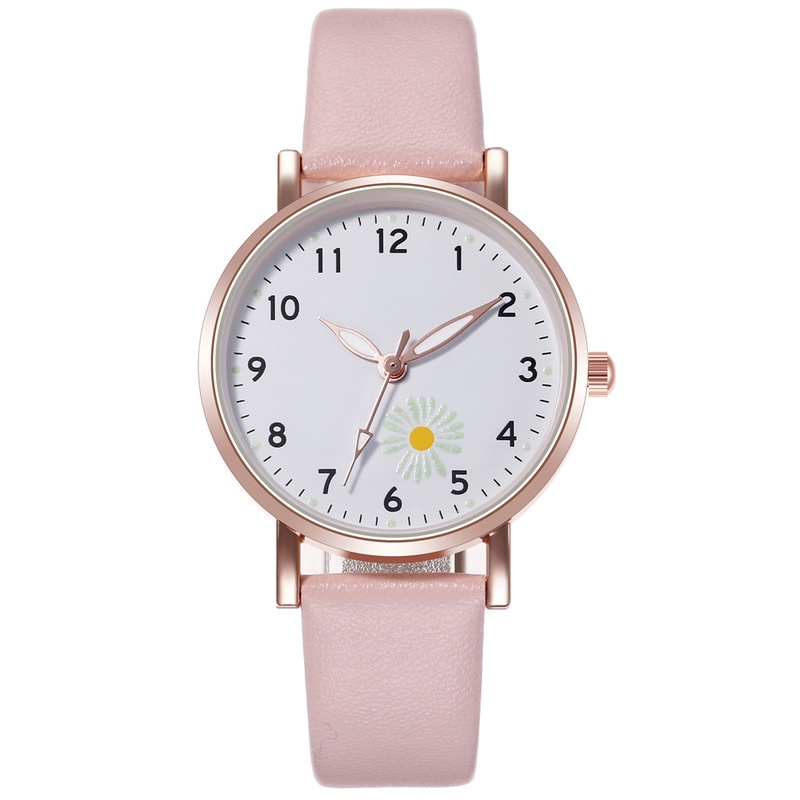 [Women Fashion Simple Style Luminous little Daisy Watches] [Ladies PU Leather  Belt Quartz Watch] [Girls Minimalist Casual Watch]