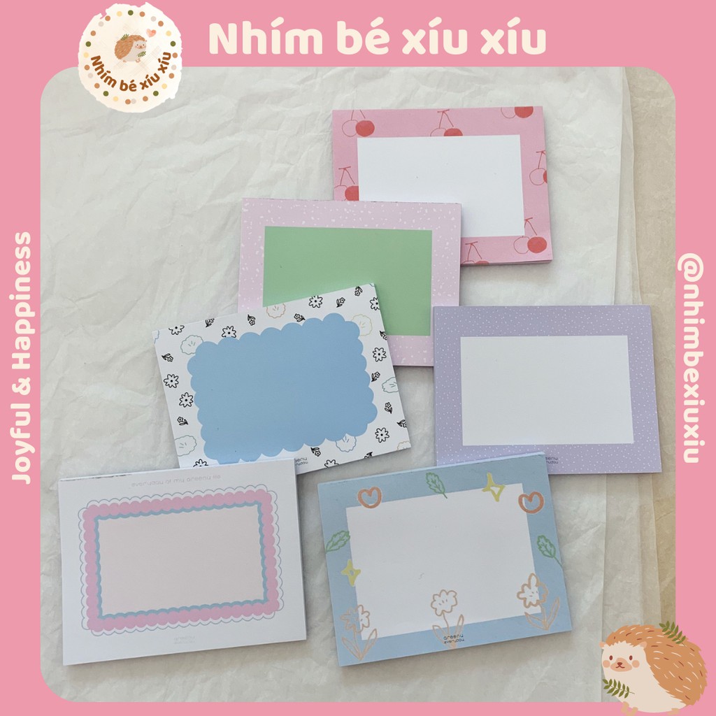 Bộ 50 tấm giấy ghi chú Greeny có khung viền tone màu nhẹ nhàng phong cách HQ VT277