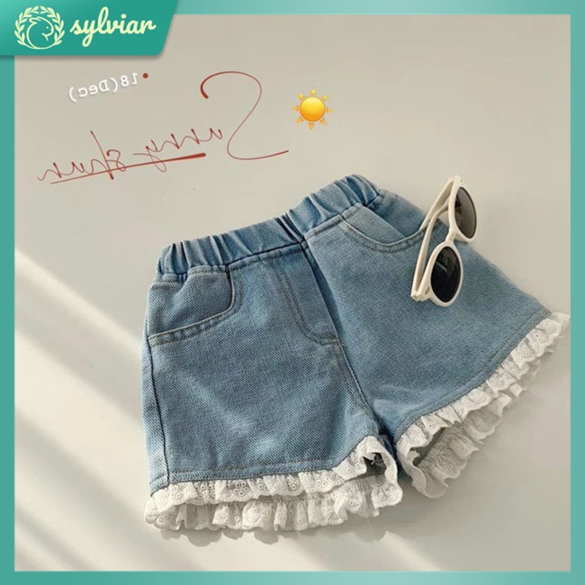 Quần Short Denim Viền Ren Lưng Vừa Thời Trang Mùa Hè Cho Nữ