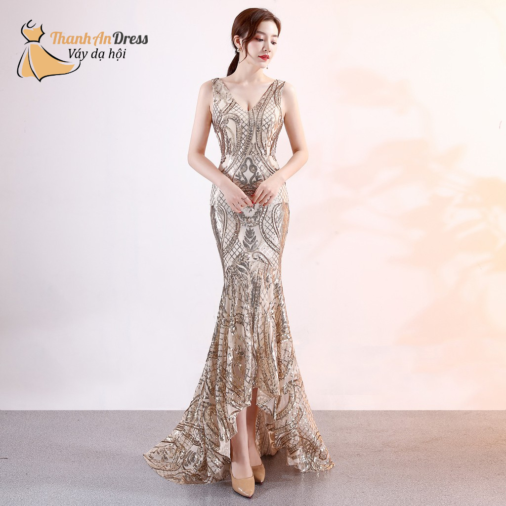 Đầm Dạ Hội Mullet Kim Sa Họa Tiết Lấp Lánh, Sang Trọng, Quý Phái, Mặc Đi Tiệc, Sự Kiện