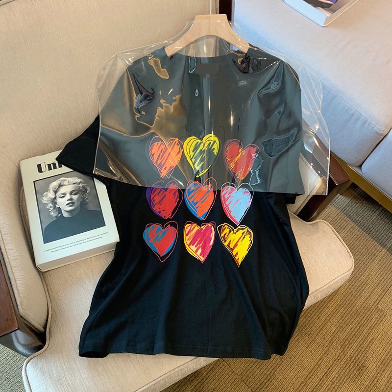 Áo Thun Tay Ngắn Màu Đen Dáng Rộng Thời Trang Mùa Hè Theo Phong Cách Hồng Kông Dành Cho Nữ