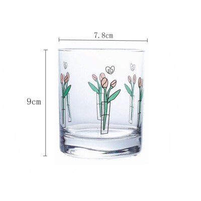 Cốc Ly Thủy Tinh Vuông Gấu, Hoa Tulip Decor Trang Trí