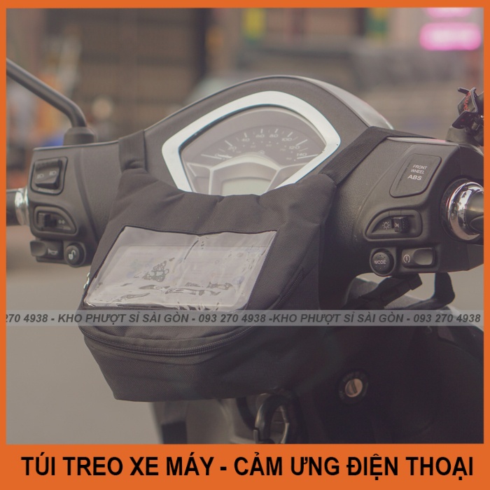 Kho Sỉ SG - Giá đỡ điện thoại dạng túi Grab treo đầu xe máy cảm ứng điện thoại dạng dọc - Túi Grab ngang đựng điên thoại