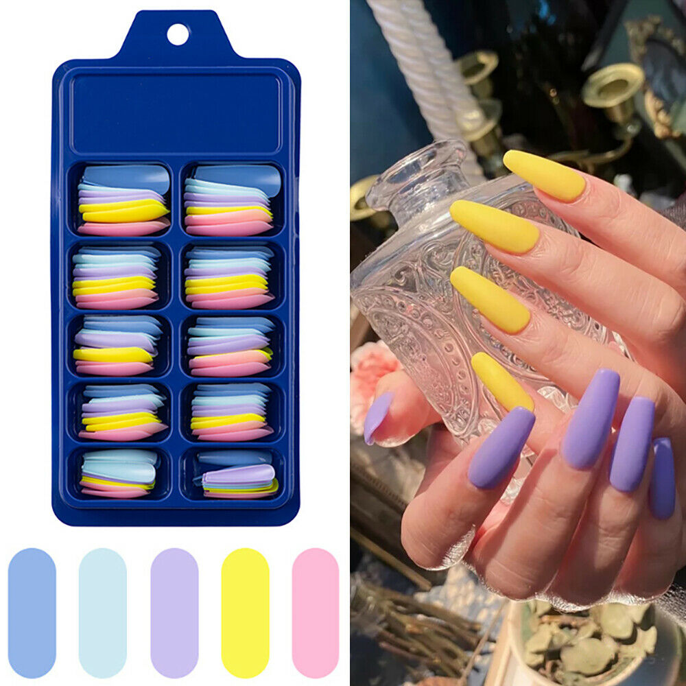 [Hàng mới về] Bộ 100 móng tay giả bằng acrylic nhiều màu sắc sành điệu cho nữ