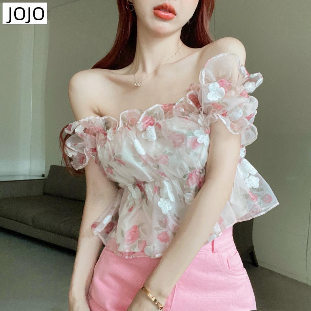 Áo Sơ Mi Chiffon Tay Phồng Trễ Vai In Họa Tiết Hoa Thời Trang Mùa Hè Dành Cho Nữ