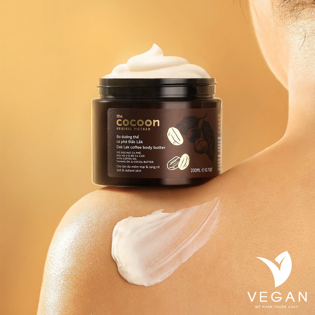 Bơ dưỡng thể cà phê đắk lắk cocoon 200ml thuần chay - Vegan Society