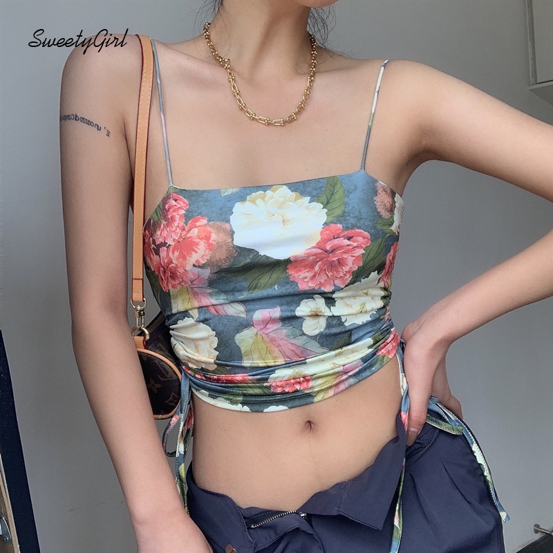 Áo Hai Dây Họa Tiết Hoa 2022 Dáng Ôm Quyến Rũ Cho Nữ