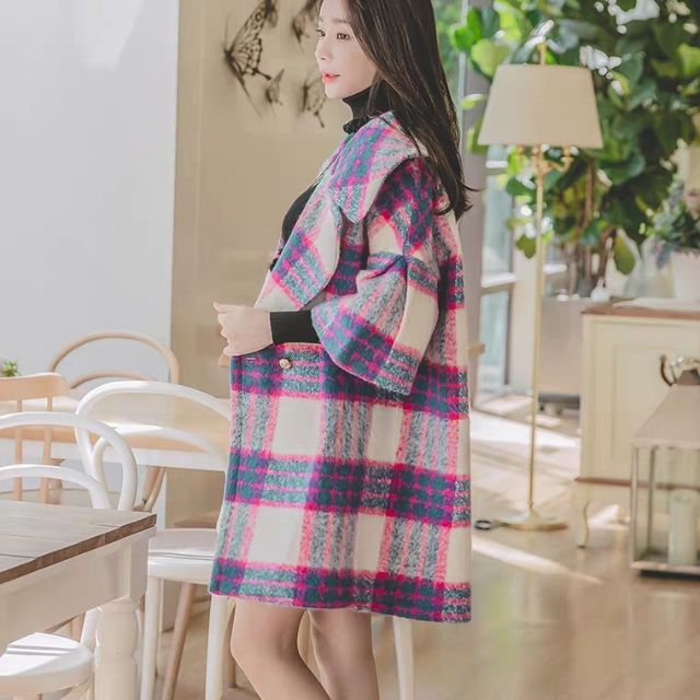 Áo khoác dạ dáng dài caro