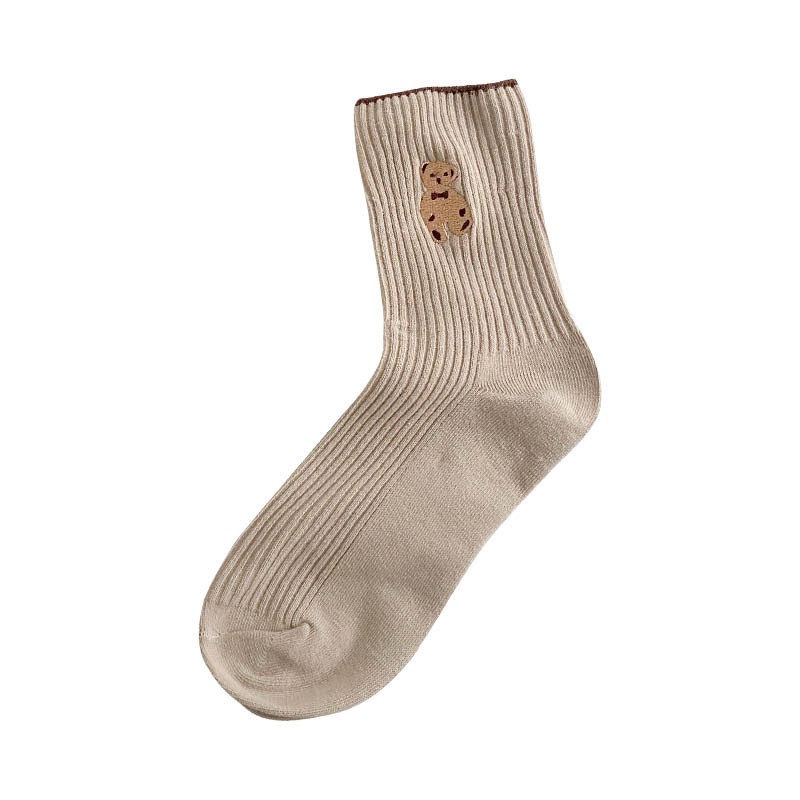 Tất Màu Trơn Họa Tiết Gấu Dễ Thương Phong Cách Nhật Bản Thời Trang Xuân Thu Cho Nữ