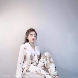 Bộ lụa pijama hình hạc cao cấp