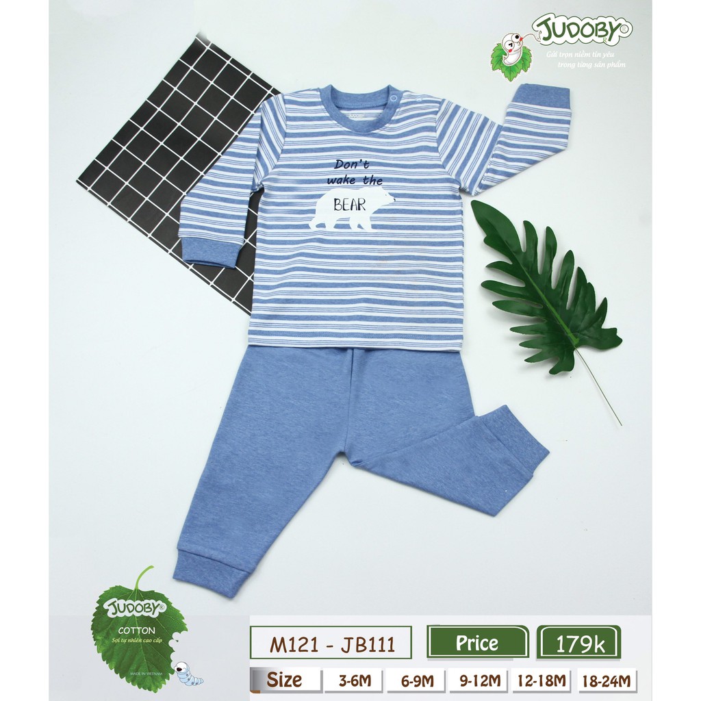 Judoby - Bộ ss cài vai kẻ chất cotton nỉ JB111 (6-24m)