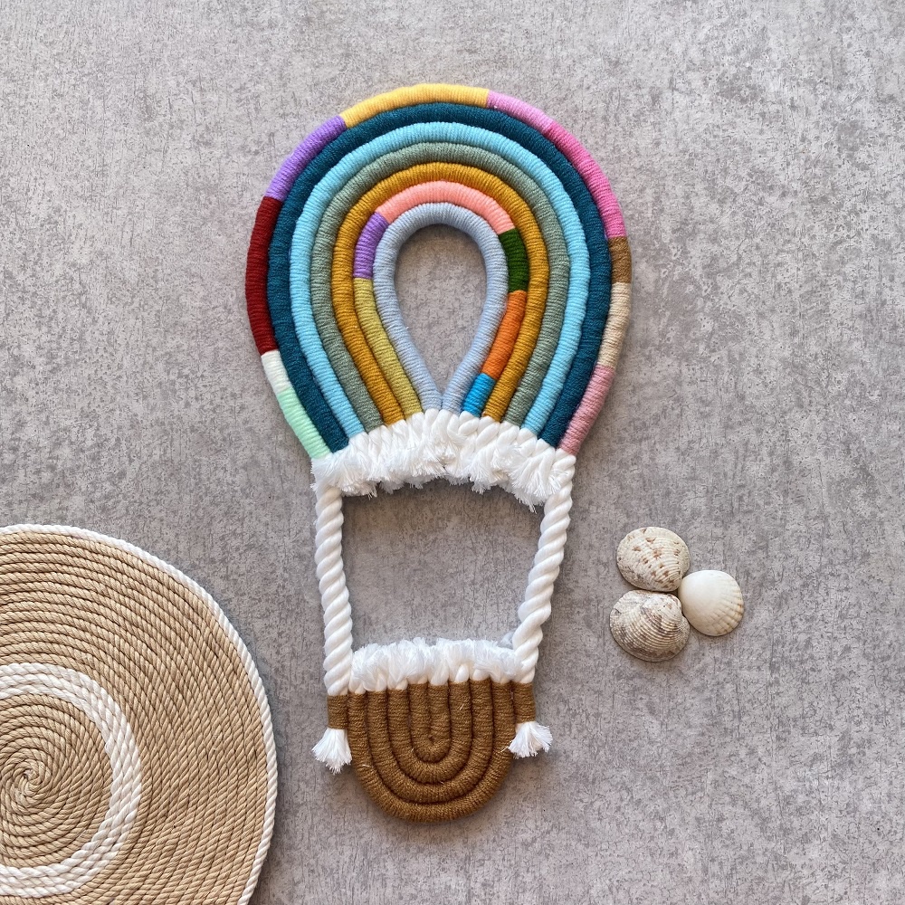 Macrame khinh khí cầu 18cm treo tường, decor phòng