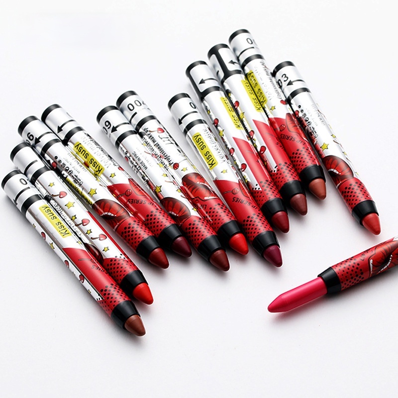 [Hàng mới về] Son lì chống dính cốc màu đỏ cam thiết kế hình cây bút