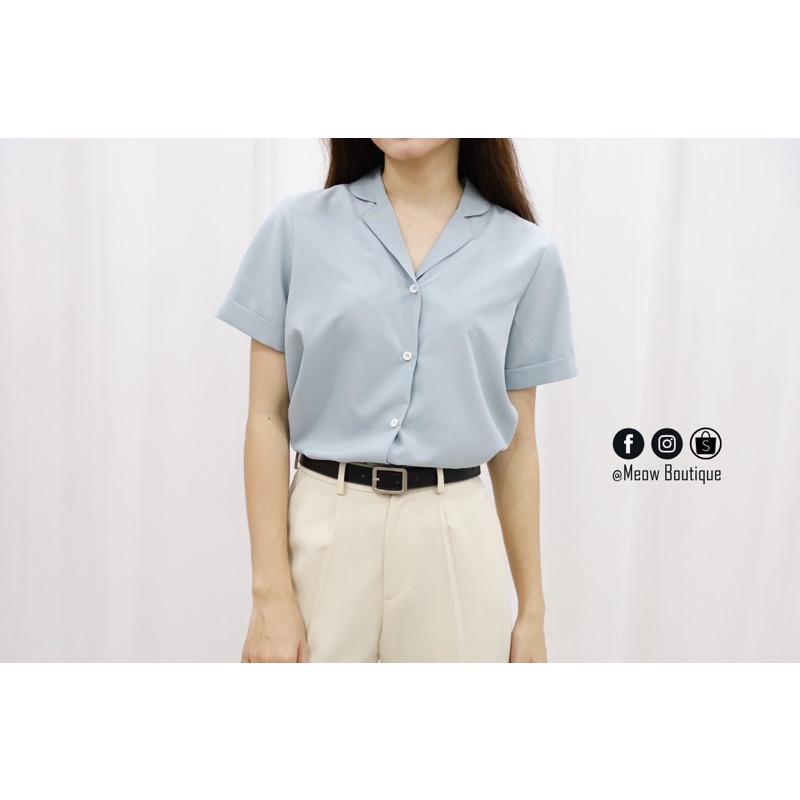 [Hình thật tự chụp] Sơ Mi Trắng Nữ Công Sở Tay Ngắn Meow Boutique