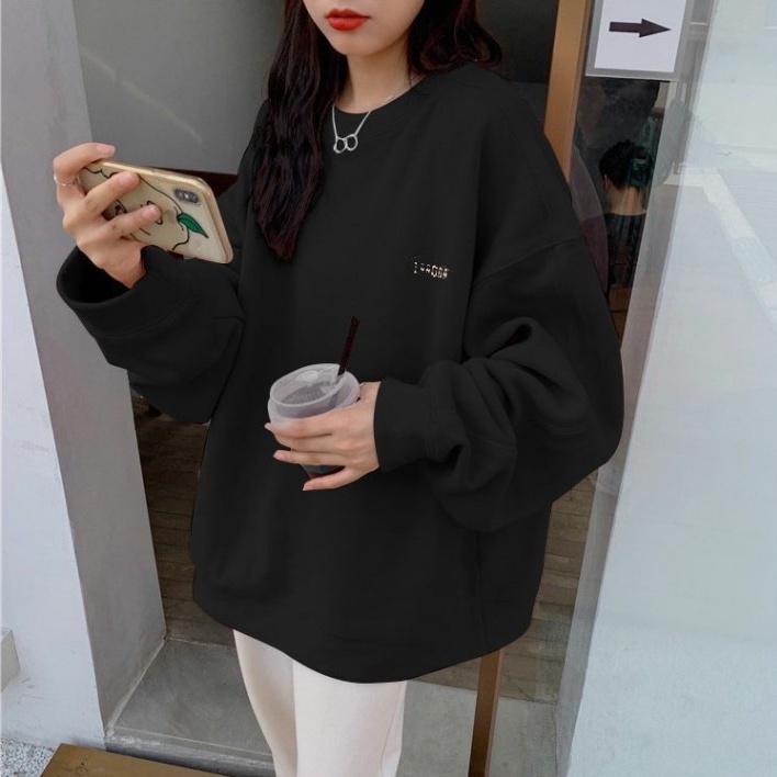 Porozi  Áo sweater tay dài dáng rộng phong cách Hàn Quốc cho nữ