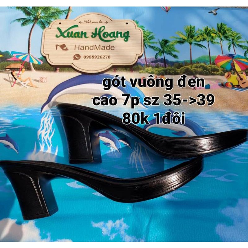 đế gót vuông cao 7p màu đen size 35->39