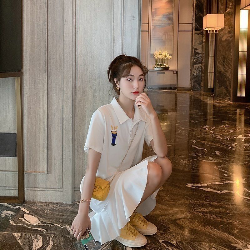 Đầm Polo Tay Ngắn Dáng Rộng Thiết Kế Mới Thời Trang Theo Phong Cách Hàn Quốc