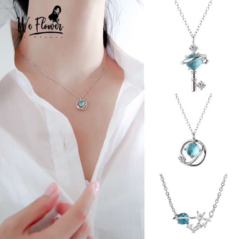 We Flower Vòng cổ Mặt Trăng Và Ngôi Sao Đính Đá Pha Lê Xanh Thời Trang Dành Cho Nữ