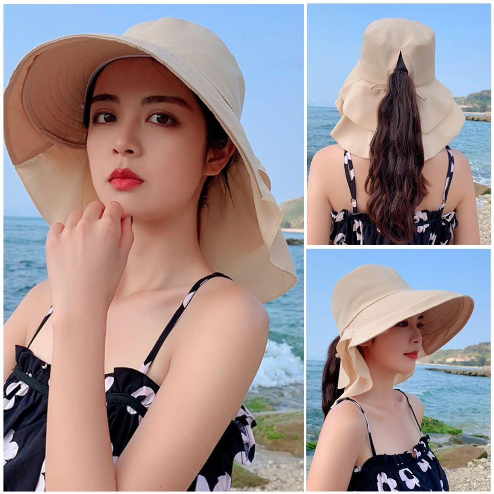 Mũ Chống Nắng Mùa Hè Có Lỗ Buộc Tóc Đuôi Ngựa Bảo Vệ Cổ Cho Nữ