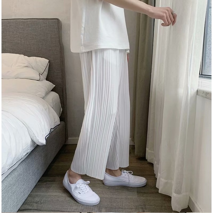 Quần ống rộng Màu Trơn Họa Tiết Kẻ Sọc Phong Cách Hàn Quốc Thời Trang Cho Nam