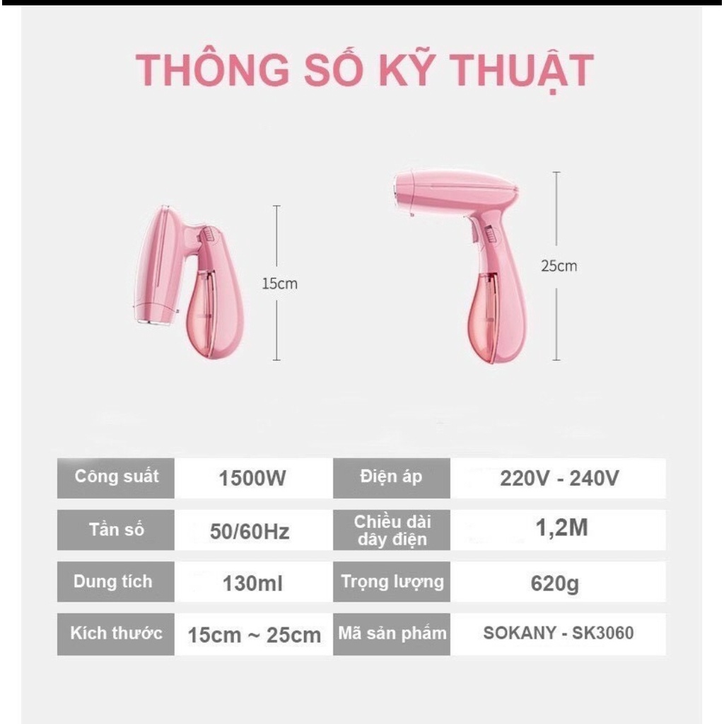 [FREESHIP] Bàn Ủi Hơi Nước Cầm Tay SoKaNy SK-3060 Công Suất 1500W