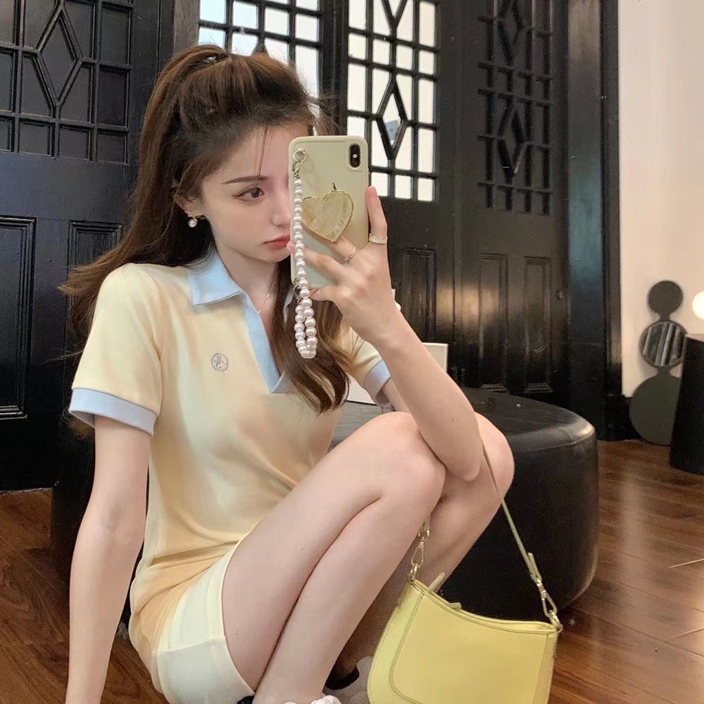 Đầm Polo Ngắn Ôm Eo Màu Sắc Trẻ Trung Thời Trang Mùa Hè Cho Nữ