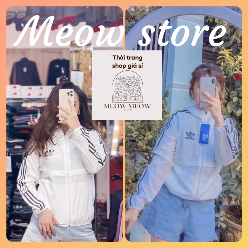 Áo khoác dù logo adidass sọc tay có mũ form rộng nam nữ