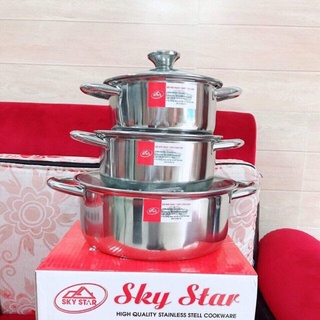 Bộ 3 nồi inox 430 cao cấp-bộ 3 nồi sky star
