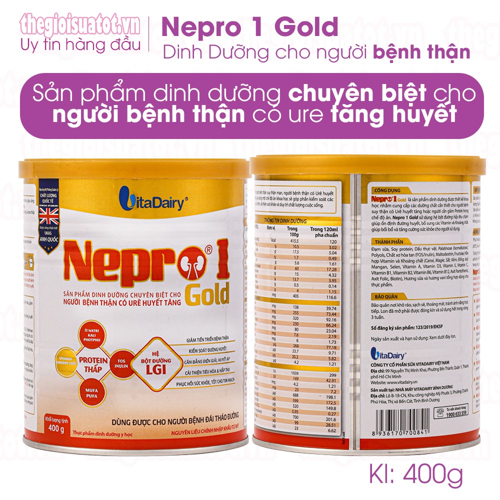 Sữa Nepro 1 Gold Dành cho người bệnh thận có URE huyết tăng 400g